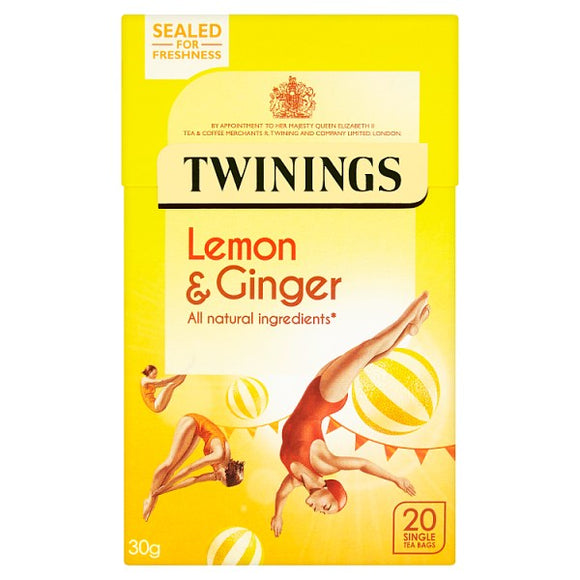Twinings Lemon & Ginger 20 Single Tea Bags 30g (case of 4)