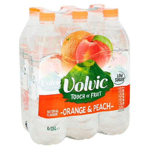 Volvic Touch of Fruit Low Sugar Orange & Peach Natural Flavoured Water 6 x 1.5L